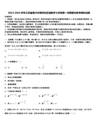 2023-2024学年江苏省泰兴市黄桥东区域数学七年级第一学期期末联考模拟试题含解析.doc