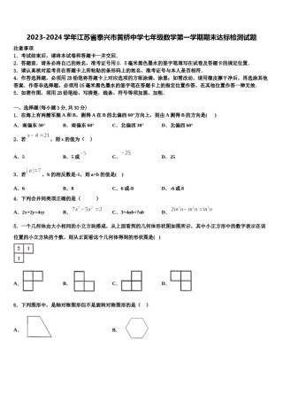 2023-2024学年江苏省泰兴市黄桥中学七年级数学第一学期期末达标检测试题含解析.doc