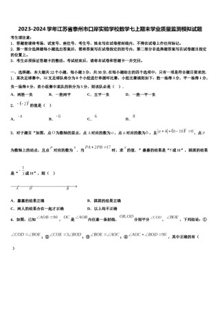 2023-2024学年江苏省泰州市口岸实验学校数学七上期末学业质量监测模拟试题含解析.doc