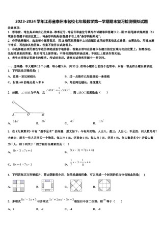 2023-2024学年江苏省泰州市名校七年级数学第一学期期末复习检测模拟试题含解析.doc