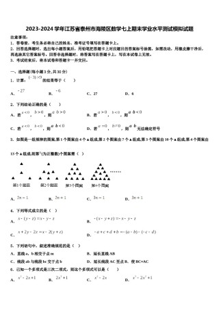 2023-2024学年江苏省泰州市海陵区数学七上期末学业水平测试模拟试题含解析.doc