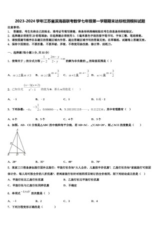 2023-2024学年江苏省滨海县联考数学七年级第一学期期末达标检测模拟试题含解析.doc