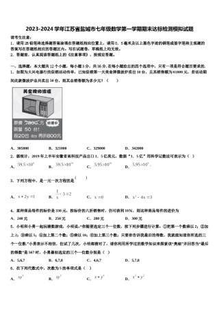 2023-2024学年江苏省盐城市七年级数学第一学期期末达标检测模拟试题含解析.doc