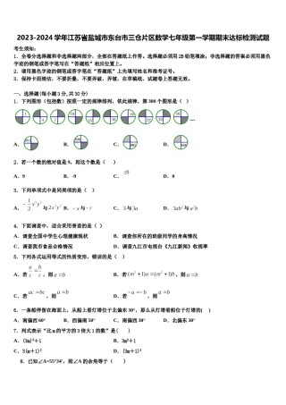 2023-2024学年江苏省盐城市东台市三仓片区数学七年级第一学期期末达标检测试题含解析.doc