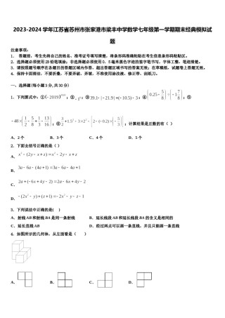 2023-2024学年江苏省苏州市张家港市梁丰中学数学七年级第一学期期末经典模拟试题含解析.doc