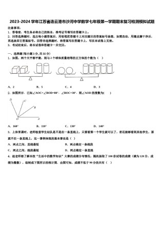 2023-2024学年江苏省连云港市沙河中学数学七年级第一学期期末复习检测模拟试题含解析.doc