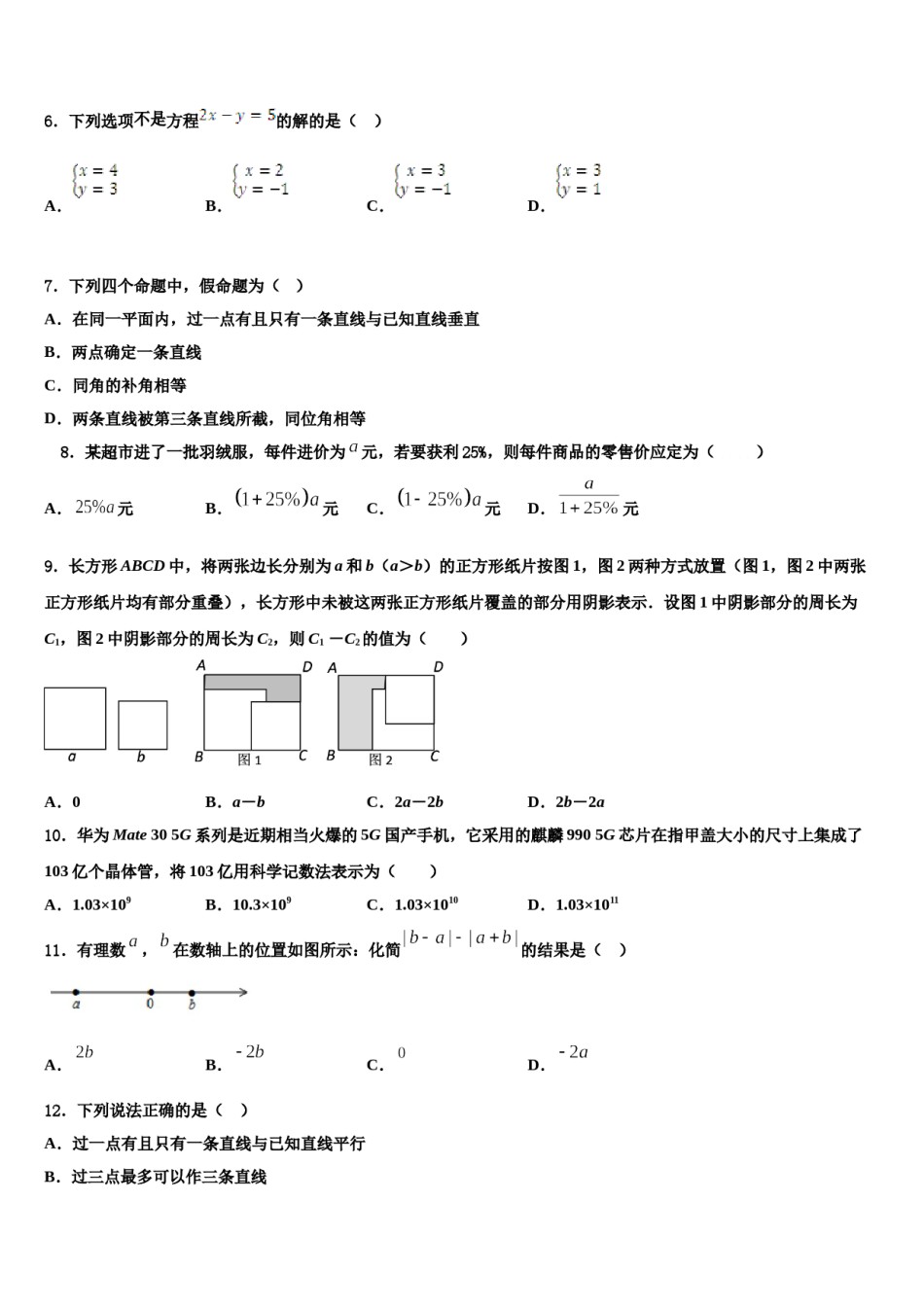 2023-2024学年江苏省连云港市赣榆县七年级数学第一学期期末学业质量监测模拟试题含解析.doc_第2页