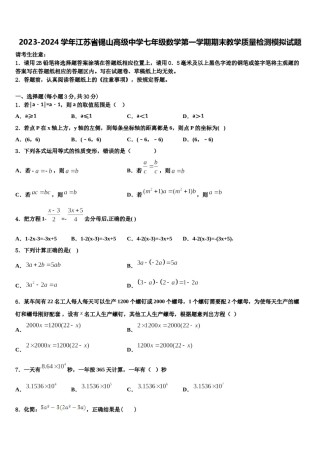 2023-2024学年江苏省锡山高级中学七年级数学第一学期期末教学质量检测模拟试题含解析.doc