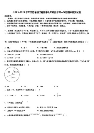 2023-2024学年江苏省镇江丹阳市七年级数学第一学期期末监测试题含解析.doc