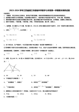 2023-2024学年江苏省靖江市靖城中学数学七年级第一学期期末调研试题含解析.doc
