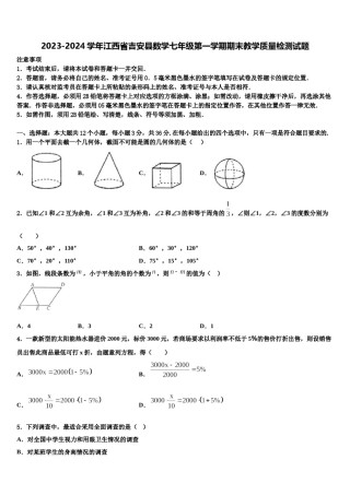 2023-2024学年江西省吉安县数学七年级第一学期期末教学质量检测试题含解析.doc