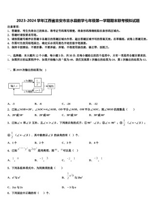 2023-2024学年江西省吉安市吉水县数学七年级第一学期期末联考模拟试题含解析.doc