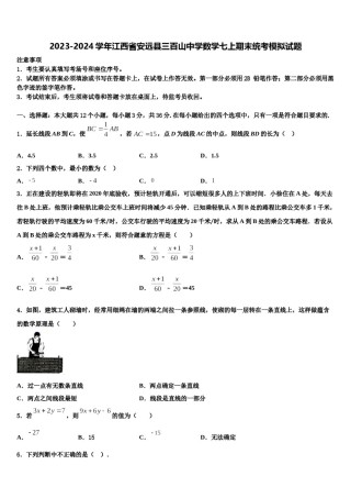 2023-2024学年江西省安远县三百山中学数学七上期末统考模拟试题含解析.doc