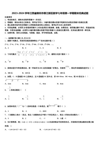 2023-2024学年江西省赣州市蓉江新区数学七年级第一学期期末经典试题含解析.doc