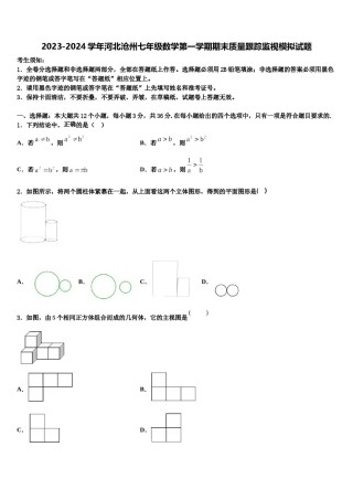 2023-2024学年河北沧州七年级数学第一学期期末质量跟踪监视模拟试题含解析.doc