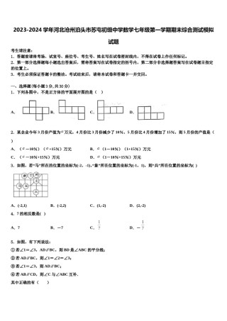 2023-2024学年河北沧州泊头市苏屯初级中学数学七年级第一学期期末综合测试模拟试题含解析.doc