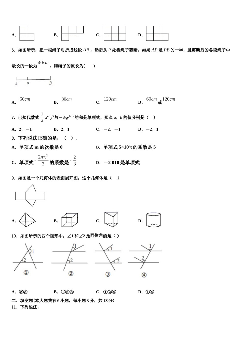 2023-2024学年河北省大城县数学七年级第一学期期末考试试题含解析.doc_第2页