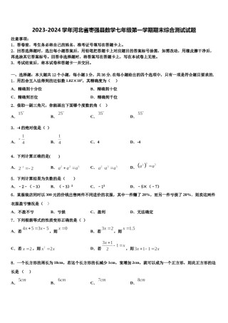 2023-2024学年河北省枣强县数学七年级第一学期期末综合测试试题含解析.doc