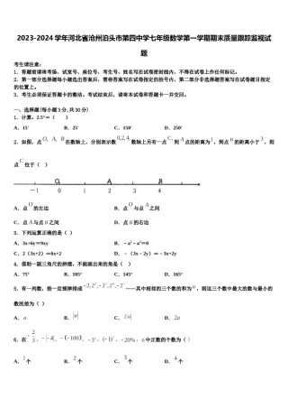 2023-2024学年河北省沧州泊头市第四中学七年级数学第一学期期末质量跟踪监视试题含解析.doc