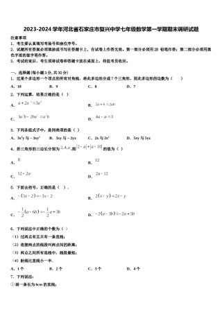 2023-2024学年河北省石家庄市复兴中学七年级数学第一学期期末调研试题含解析.doc