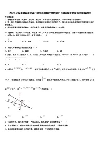 2023-2024学年河北省石家庄高邑县联考数学七上期末学业质量监测模拟试题含解析.doc