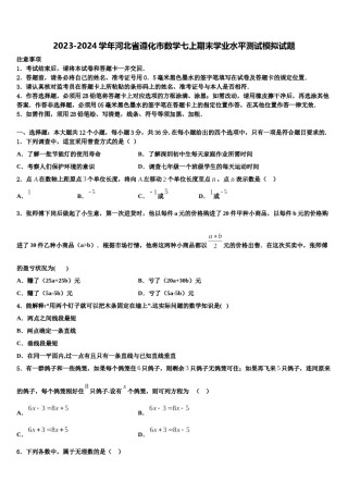 2023-2024学年河北省遵化市数学七上期末学业水平测试模拟试题含解析.doc
