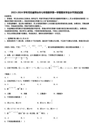 2023-2024学年河北省邢台市七年级数学第一学期期末学业水平测试试题含解析.doc