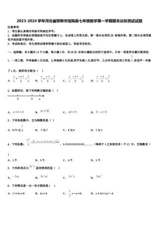 2023-2024学年河北省邯郸市馆陶县七年级数学第一学期期末达标测试试题含解析.doc