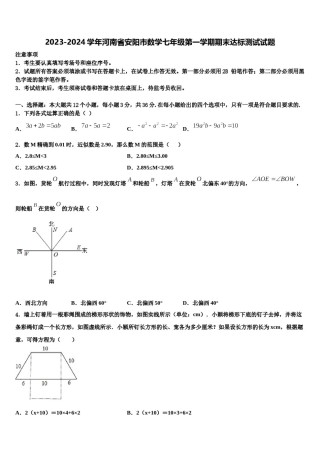 2023-2024学年河南省安阳市数学七年级第一学期期末达标测试试题含解析.doc