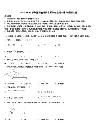 2023-2024学年河南省汤阴县数学七上期末达标检测试题含解析.doc
