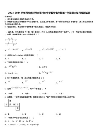 2023-2024学年河南省邓州市张村乡中学数学七年级第一学期期末复习检测试题含解析.doc