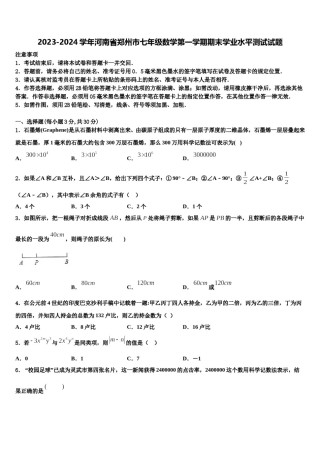 2023-2024学年河南省郑州市七年级数学第一学期期末学业水平测试试题含解析.doc