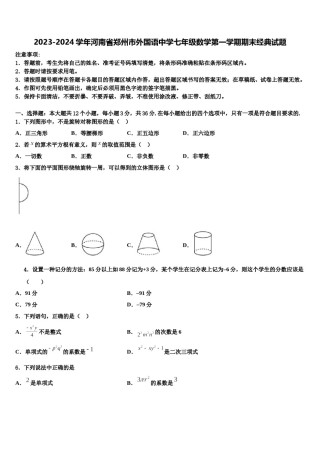 2023-2024学年河南省郑州市外国语中学七年级数学第一学期期末经典试题含解析.doc