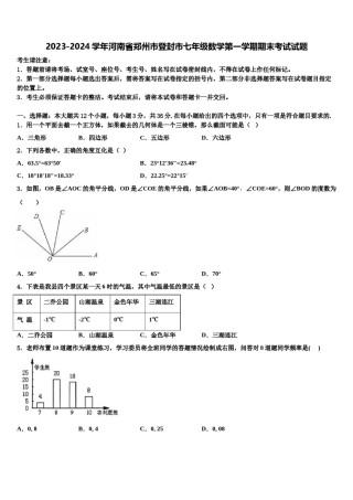 2023-2024学年河南省郑州市登封市七年级数学第一学期期末考试试题含解析.doc