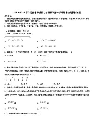 2023-2024学年河南省郸城县七年级数学第一学期期末检测模拟试题含解析.doc