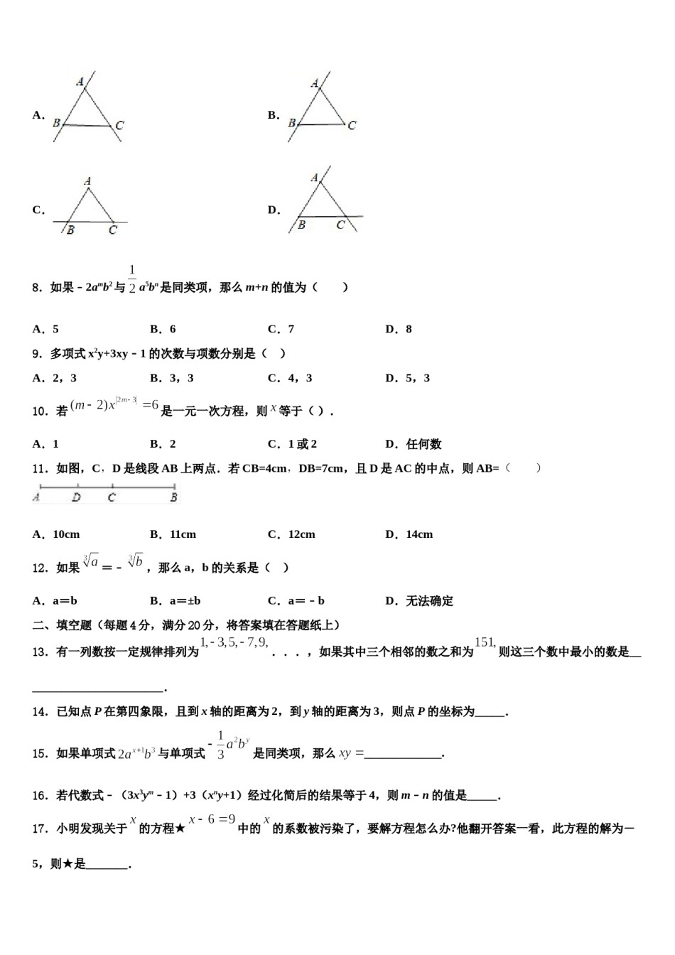 2023-2024学年河南省鹿邑县联考七年级数学第一学期期末质量检测模拟试题含解析.doc_第2页