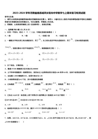 2023-2024学年河南省鹿邑城郊乡阳光中学数学七上期末复习检测试题含解析.doc