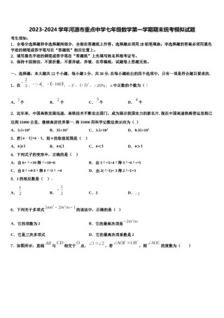 2023-2024学年河源市重点中学七年级数学第一学期期末统考模拟试题含解析.doc
