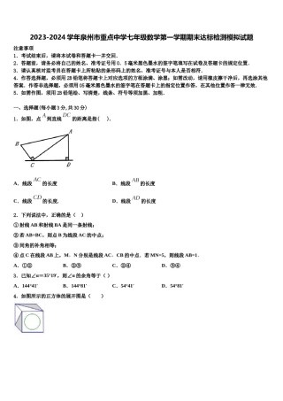 2023-2024学年泉州市重点中学七年级数学第一学期期末达标检测模拟试题含解析.doc