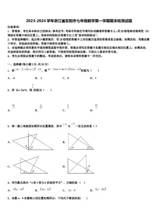 2023-2024学年浙江省东阳市七年级数学第一学期期末检测试题含解析.doc