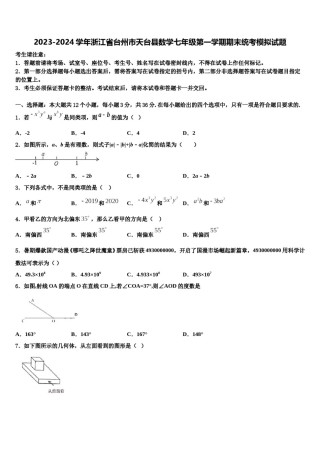 2023-2024学年浙江省台州市天台县数学七年级第一学期期末统考模拟试题含解析.doc