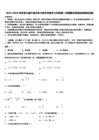 2023-2024学年浙江省宁波市李兴贵中学数学七年级第一学期期末质量检测模拟试题含解析.doc