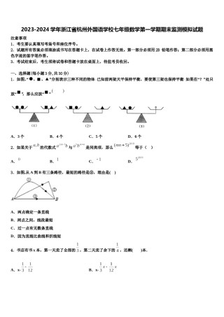 2023-2024学年浙江省杭州外国语学校七年级数学第一学期期末监测模拟试题含解析.doc