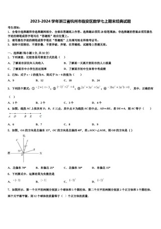 2023-2024学年浙江省杭州市临安区数学七上期末经典试题含解析.doc