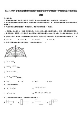 2023-2024学年浙江省杭州市英特外国语学校数学七年级第一学期期末复习检测模拟试题含解析.doc