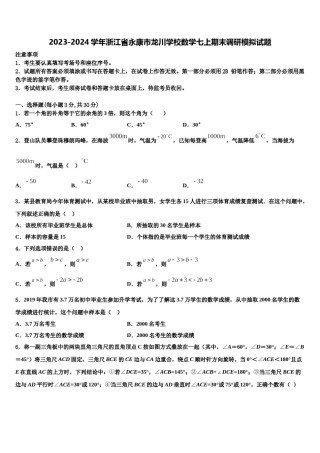 2023-2024学年浙江省永康市龙川学校数学七上期末调研模拟试题含解析.doc