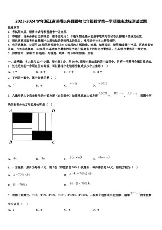 2023-2024学年浙江省湖州长兴县联考七年级数学第一学期期末达标测试试题含解析.doc