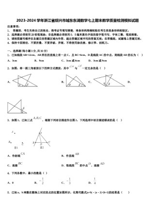 2023-2024学年浙江省绍兴市城东东湖数学七上期末教学质量检测模拟试题含解析.doc