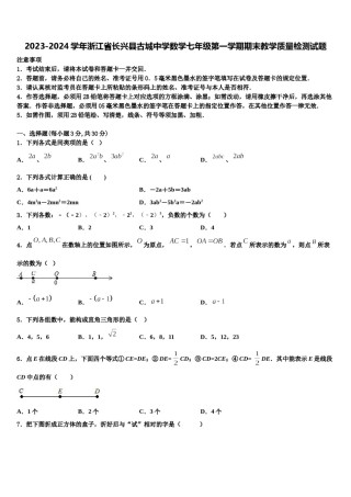 2023-2024学年浙江省长兴县古城中学数学七年级第一学期期末教学质量检测试题含解析.doc