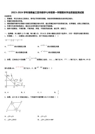 2023-2024学年海南省三亚市数学七年级第一学期期末学业质量监测试题含解析.doc